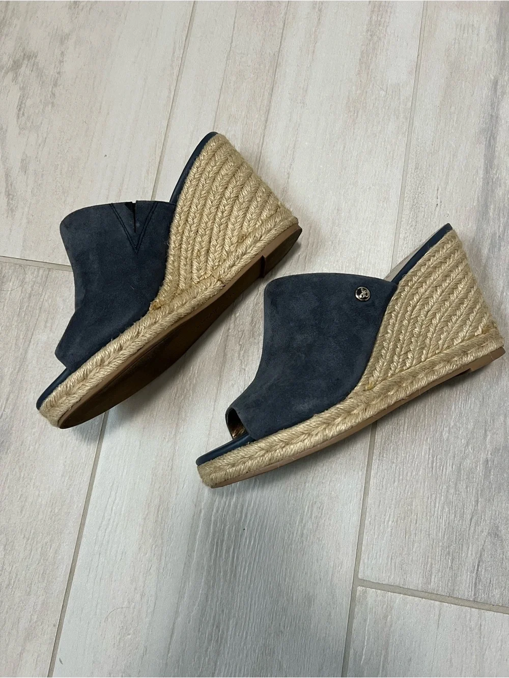 Sam Edelman Blue Suede Espadrille Wedge Mules